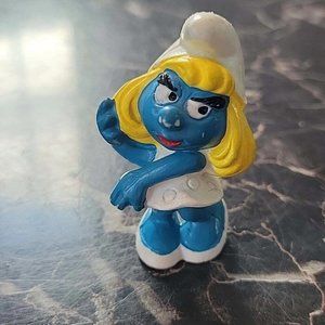 Smurfs 20034 Smurfette Hand on Hair Smurf Vintage Figure Toy PVC Figurine Bully